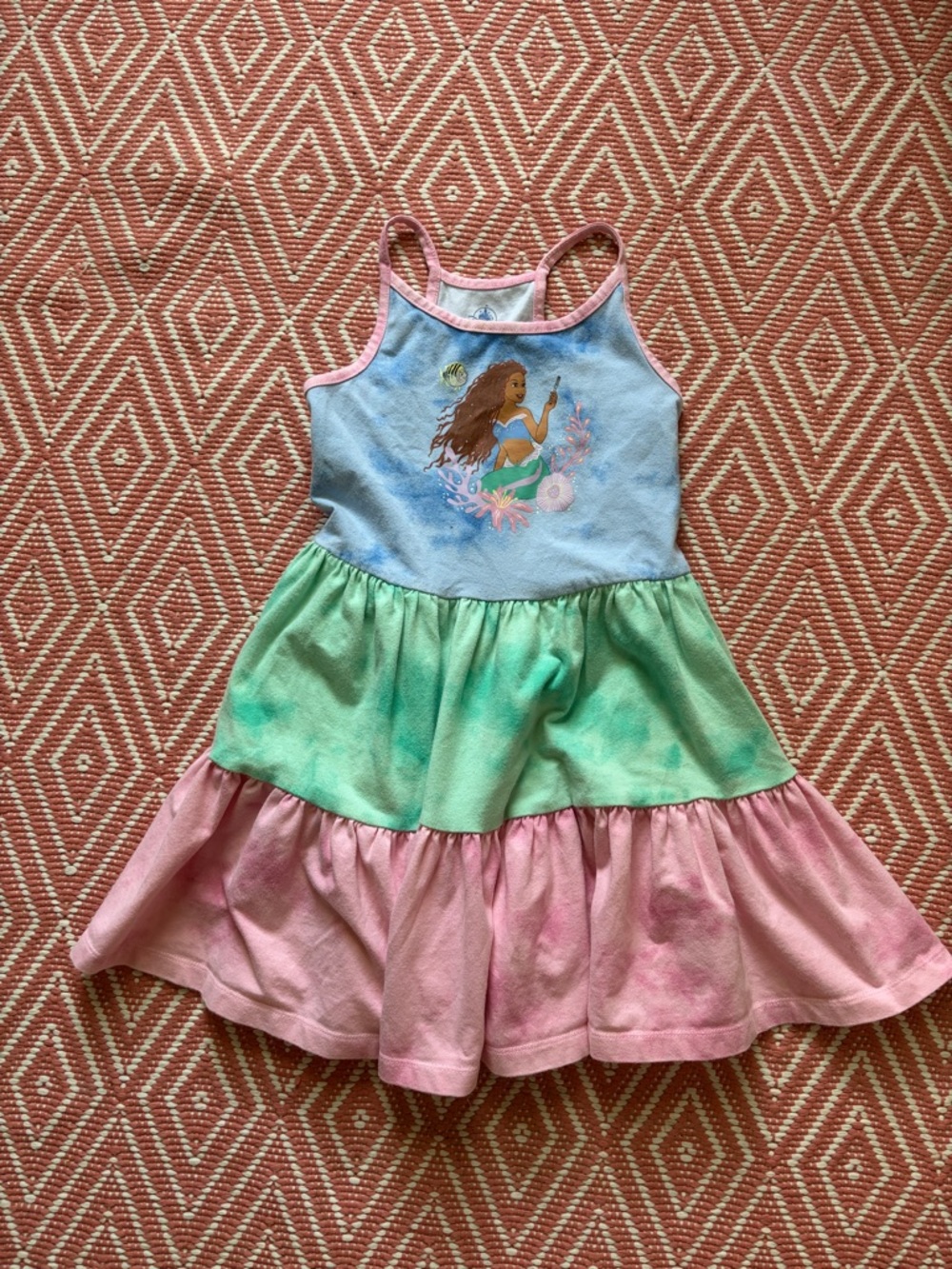 Disney The Little Mermaid Tiered Tie-Dye Girls' Dress - Pink, Green, Blue